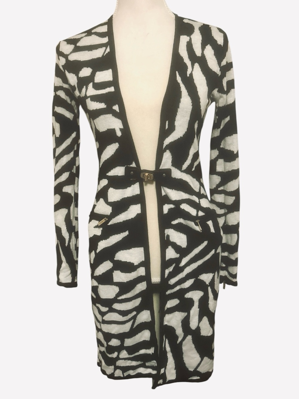 Calvin Klein Black and White Animal Print Long Cardigan